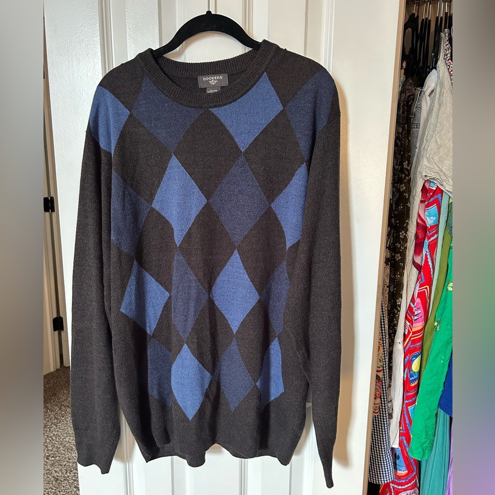 Dockers | Gray & Blue Argyle Sweater